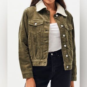 PacSun Womens Green Corduroy Sherpa Lined Trucker Jacket XS/S